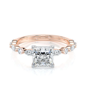 Anillo de Compromiso con Diamante Cultivado en Laboratorio, Corte Princesa, con Diamantes Marquise, 2.02 CTW, Chapado en Rodio de 14kt, Lujoso, para Propuesta de Matrimonio - Product Image 1