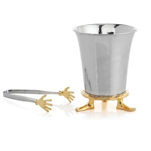 Seau à glace en acier inoxydable poli avec pinces dorées, design créatif en forme humaine, refroidisseur métallique décoratif, ensemble de barware pour fêtes - Product Image 1