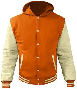 Chaqueta de béisbol para hombre con letras gráficas, ribete a rayas y bloques de color, chaqueta universitaria para niños con mangas de cuero. - Product Image 1