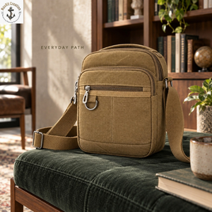 <b>Tan</b> Brown Canvas Crossbody <b>Bag</b> with Front Zipper | Compact Shoulder Sling <b>Bag</b> with Layered Storage for Travel and Everyday Carry - Product Image 4