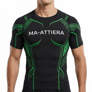 T-shirt de compression à manches courtes pour homme, noir et vert, avec motif graphique, pour la gym, le fitness, la course à pied, l'entraînement, vêtements de sport, couche de base performante - Product Image 1