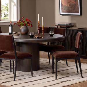 Modern Minimalist Dining <b>Chair</b> <b>Brown</b> Velvet Upholstered Seat and Backrest Black Metal Legs No Armrest - Product Image 5