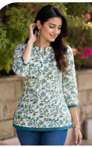 <b>Indian</b> Hand Block Printed Cotton Tunic <b>Top</b> Casual Summer Short Kurti Floral Print Ladies Wear Vintage Eco-Friendly Halter Women - Product Image 2