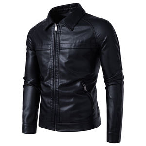 Veste Moto Homme en Cuir PU Noir Décontractée Écologique Col Montant Fermeture Éclair Coupe Slim Longueur Standard Hiver - Product Image 3