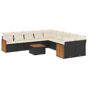 Ensemble de canapés de jardin noir et crème avec structure en rotin PE, coussins en mousse haute densité, mobilier d'extérieur au design contemporain - Product Image 4