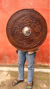 Handmade Viking Shield 24 Inch Wooden Metal Boss Art Deco Design <b>Wall</b> Decal Circular Rustic Style Calvin Handicraft CHSHSHD0027 - Product Image 4