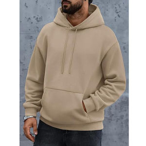Sudadera con Capucha Extra Grande para Hombre, Color Beige Sólido, Algodón French Terry, Diseño Casual con Bolsillos, Ropa de Otoño - Product Image 6
