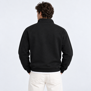 <b>Men's</b> <b>Black</b> Quarter Zip Fleece Sweatshirt Regular Fit Stand Collar Casual Solid Color Heat Transfer Logo Front wholesale - Product Image 3