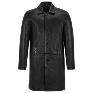 Custom 100% Genuine Napa Leather Long Coat <b>Men's</b> Classic <b>Black</b> Leather <b>Overcoat</b> Premium Winter Leather Jacket OEM ODM Wholesale - Product Image 1