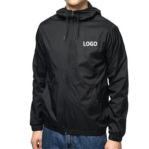 Men's Black Hooded Windproof Windbreaker <b>Jacket</b> Casual <b>Zipper</b> Front <b>Pockets</b> Polyester Spring Wear - Product Image 4