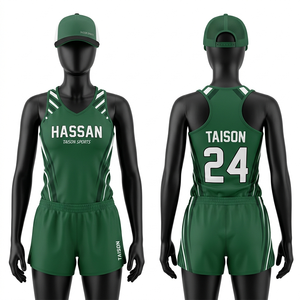 women <b>running</b> <b>singlet</b> shorts uniform premium polyester mesh breathable navy mint orange side panel custom logo <b>Running</b> Uniform - Product Image 4