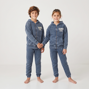 Conjunto Deportivo de Algodón con Lavado Ácido para Niños, Sudadera con Hombros Caídos y Pantalones, Cierre Completo, Unisex, Suministro de Fábrica - Product Image 3