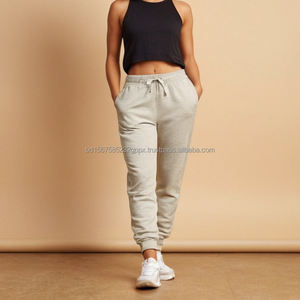 Pantalon de jogging décontracté en coton pour filles, sur mesure, motif uni, en tissu tricoté, taille élastique avec cordon de serrage - Product Image 4