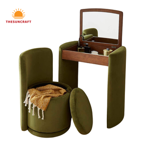 Complete Corner Vanity Set for Girls - Modern Oak Wood <b>Makeup</b> Table with <b>Mirror</b> & Chair Set Bulk Deal - Product Image 2