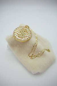 Collares de Moda con Colgante Redondo Chapado en Oro Estilo Hip Hop Punk con Diamantes Incrustados y Símbolo de Dinero Funky - Product Image 3