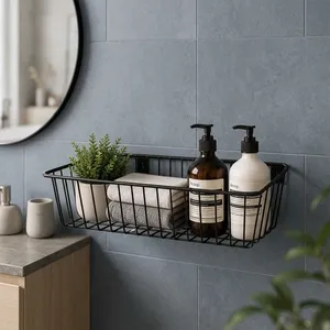 Panier de rangement mural en métal, panier suspendu pour salle de bain, chambre, bureau, maison, noir - Product Image 4