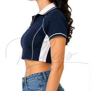 Polo Corto para Mujer, Camiseta de Verano de Manga Corta con Media Cremallera, Blusa Casual Ajustada, Camiseta con Logotipo Personalizado, Nueva Camiseta Polo Elegante - Product Image 3