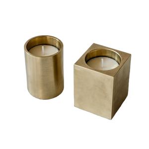 Minimalist Aluminium Candle <b>Holders</b> Cube and Cylinder Golden Metal Tealight <b>Stands</b> Decorative Candleholder Modern Home Decor - Product Image 1