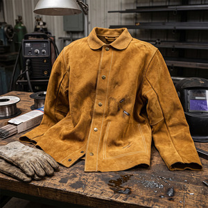 Premium Quality Heavy Duty Cowhide Split Leather Welding <b>Jacket</b> Industrial Safety Fire Resistant CE Certified Heat Clothing - Product Image 5
