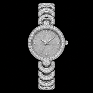Montre de luxe ronde sertie de diamants, bracelet en acier inoxydable argenté, montre-bracelet à quartz pour hommes et femmes, style premium - Product Image 1