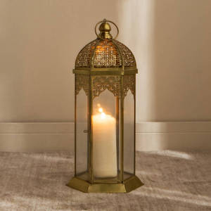 Ramadan Tabletop and Floor Home Decorations Moroccan Candle Holder <b>Lanterns</b> <b>Gold</b> Durable Iron & Glass - Product Image 2