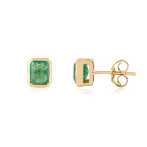 Vente directe d'usine, élégantes boucles d'oreilles à serti clos avec pierres précieuses émeraudes, à porter tous les jours, cadeau pour la fête des mères, bijoux en or jaune véritable 14 carats - Product Image 3