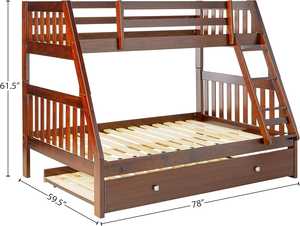 Cama litera doble de madera de pino macizo TNT, diseño tradicional, construcción duradera, no plegable, opciones multicolor, ensamblaje - Product Image 2