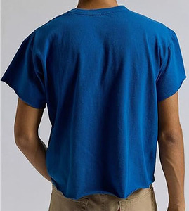 T-shirt en coton bleu roi pour homme, manches courtes, col rond, coupe classique, décontracté, couleur unie, jersey tricoté, teint uni - Product Image 4