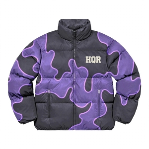HQR Unisex <b>Purple</b> Solid Puffer Jacket Hooded Zipper Closure Breathable Windproof Winter High Street Standard Thickness Polyester - Product Image 1