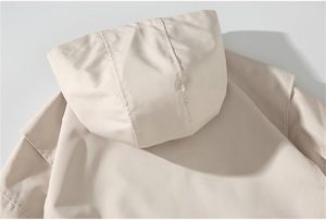 Veste tissée minimaliste à capuche pour homme, couleur unie beige, non doublée, style teint uni - Product Image 6