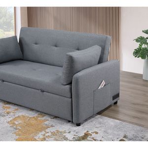 Canapé-lit convertible Radella 69"W en lin gris avec ports USB, prises de courant, poches et oreillers capitonnés – Confort optimal - Product Image 6