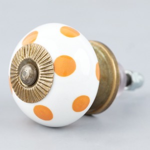 Bouton de meuble en céramique rond, motif pois blanc moutarde, poignée de tiroir de cuisine traditionnelle, bouton de meuble durable pour armoire - Product Image 2