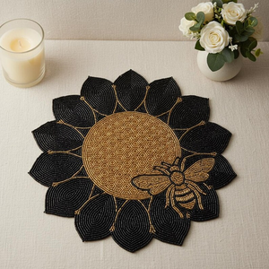 Handmade Needlework Beaded Placemat | Sunflower with <b>Bee</b> Luxury Eco-Friendly Home Decor - Product Image 3