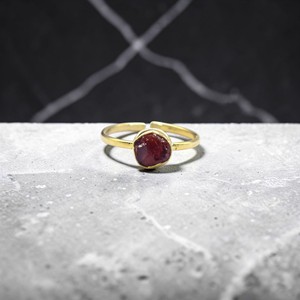 Natural <b>Garnet</b> Rough <b>Ring</b> – Gold Plated Adjustable Band, January Birthstone Handmade Dainty Jewelry - Product Image 1