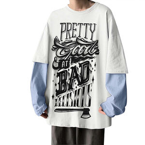 Camisetas de Hombre al por Mayor, 100% Algodón Jersey, Estampadas, de Doble Capa en las Mangas, Cuello Redondo, Estilo Urbano con Patrón Sólido - Product Image 1