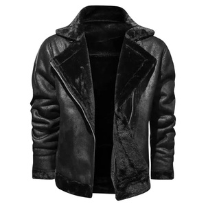 Chaqueta de Cuero PU Negra para Hombre con Forro de Piel Sintética, Cierre Frontal con Cremallera, Dos Bolsillos, Estilo Motero, Ropa de Invierno - Product Image 2