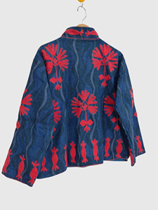 Veste à col mandarin brodée à la main avec motif floral, manches longues, coupe ample, vêtements de printemps pour adultes, coton, taille plus pour femmes - Product Image 3