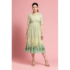 Robe longue imprimée herbe verte pour femme, idéale pour le bureau, les réunions et un usage professionnel quotidien - Product Image 1