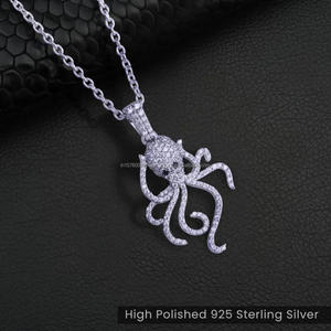 High Shine Sea Life Pendant <b>Necklace</b> Featuring Moissanite Diamonds In <b>Solid</b> 925 <b>Silver</b> Hip Hop Jewelry - Product Image 1