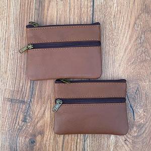 Nuevo bolso personalizado de dos cremalleras de cuero genuino para mujer, Mini monedero personalizado de cuero Real, billetera pequeña, estuches para tarjetas de crédito - Product Image 2