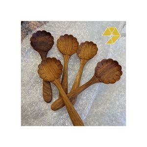 Ensemble de cuillères créatives en bois, design festonné sculpté, ustensile de cuisine écologique, taille mini, cuillère en bois personnalisée en forme de fleur - Product Image 3