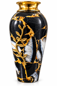 Luxury Black Marble <b>Vase</b> with <b>Gold</b> Leaf Accent Decorative Metal Flower <b>Vase</b> Elegant Home Decor Table Centerpiece - Product Image 2