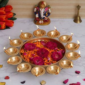 Handcrafted Brass Metal Urli Bowl-Traditional <b>Indian</b> Wedding <b>Home</b> <b>Decoration</b> for Floating Flowers & Candles - Product Image 5