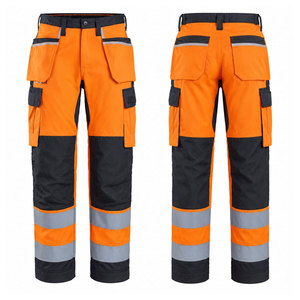 Pantalon de travail haute visibilité réfléchissant pour homme avec genoux renforcés et plusieurs poches, en polyester, protection de sécurité - Product Image 1