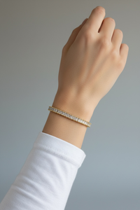 Pulsera de tenis de moda al por mayor chapada en oro con circonita cúbica plateada tipo baguette y cadena de cobre para mujer y niña, joyería de moda - Product Image 6