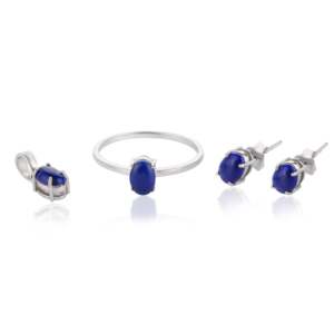 18K Gold Plated <b>Lapis</b> <b>Lazuli</b> & Diamond Geometric Jewelry Set - Product Image 1