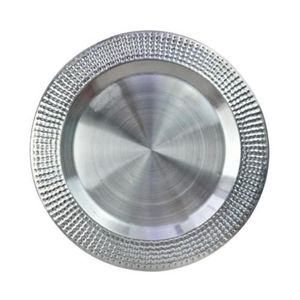 Assiette de présentation élégante en métal argenté texturé, plateau de service rond de luxe pour décoration de table de mariage, fournitures en gros pour événements et fêtes - Product Image 6