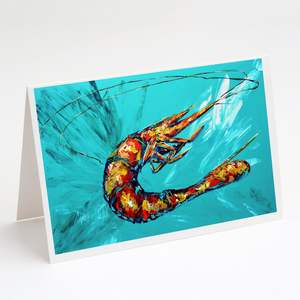 Whimsical A7 Size 5x7 Blank <b>Note</b> <b>Cards</b> Pack 8 Shrimp Teal <b>Greeting</b> <b>Cards</b> Envelopes Shrimp Teal Design for Personal <b>Notes</b> - Product Image 1