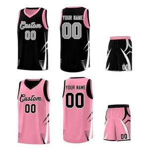 Ensemble de maillots de basket sublimés, col en V, sans manches, en maille respirante, unisexe, uniformes d'équipe pour adultes, bleu clair, noir 00 - Product Image 3