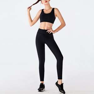 Ensemble de yoga deux pièces de haute qualité pour femmes, en spandex/coton, avec soutien-gorge et legging, pour le sport, la remise en forme et la gym - Product Image 2